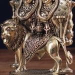 Brass Superfine Intricate Kaila Devi Chamunda Mata on Lion Idol 4.5" | Divine Protector | Destroyer of Evil | Handcrafted Pure Brass | Sacred Centerpiece for Home & Temple